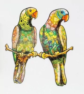 Puzzle drewniane eko 82. Papużki faliste