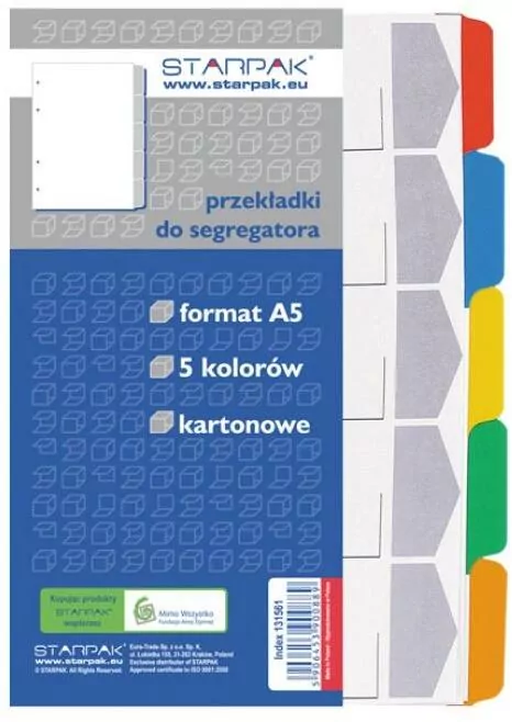 Przekładka A5 kartonowa 5 kolorów - tantis.pl