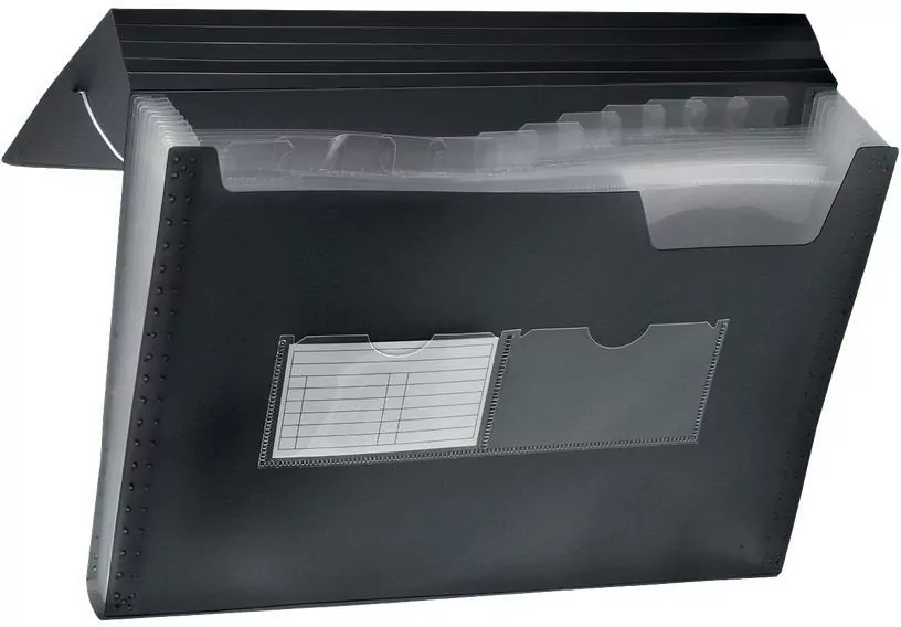 Teczka harmonijkowa A4. Gumka narożna. 13 przegród. Czarna - tantis.pl