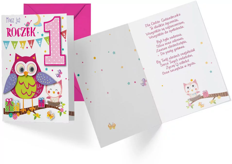 Karnet B6 roczek. Sowa, dziewczynka - tantis.pl