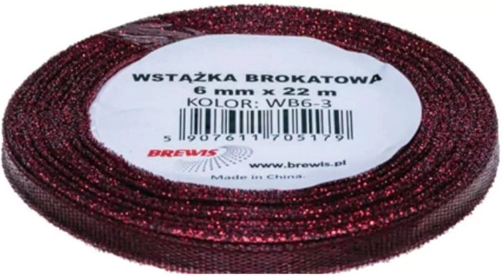 Wstążka brokatowa 6mmx22m. Czerwona - tantis.pl