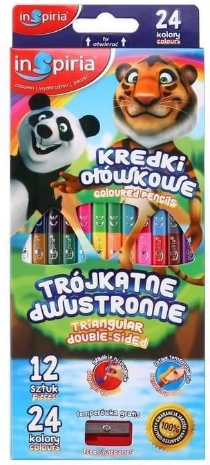 Kredki trójkątne dwustronne. 24 kolory - tantis.pl