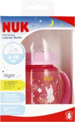 NUK. Night. Butelka z uchwytem 150ml. 6-18 miesięcy. Różowa