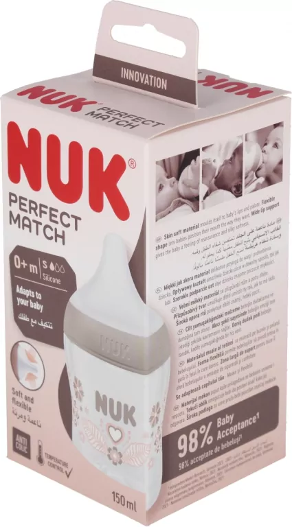 NUK. Perfect Match. Butelka z silikonowym smoczkiem. 150 ml. Serca - tantis.pl