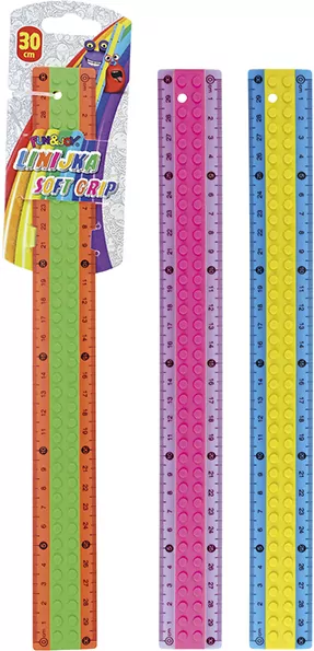 Linijka gumowany plastik 30cm dwukolorowa klocki - tantis.pl
