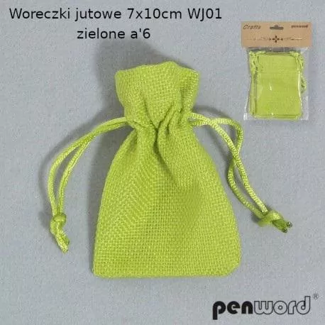 Woreczki jutowe zielone 7x10cm, 6 sztuk - tantis.pl