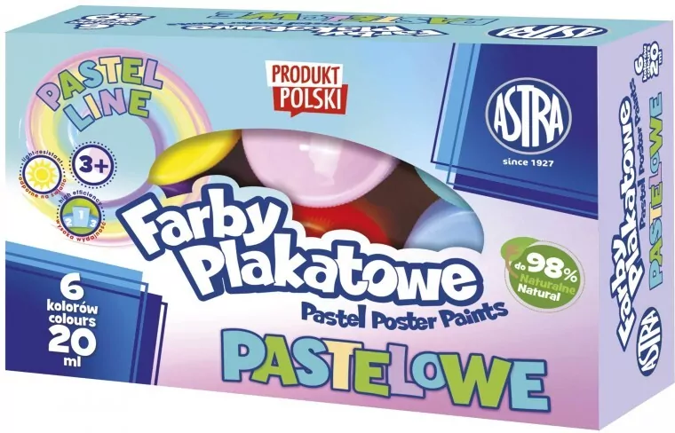 Farby plakatowe pastelowe 6kol 20ml ASTRA - tantis.pl