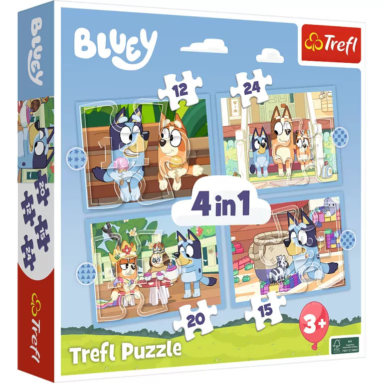 Trefl. Puzzle 4w1. Bluey i jego świat - tantis.pl