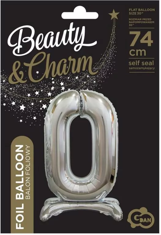 Balon foliowy 0, stojący, srebrny, 74 cm - tantis.pl