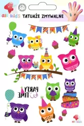 Tatuaże zmywalne dla dzieci. Kolorowe sówki