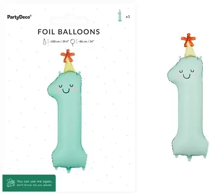 Balon foliowy Cyfra 1 miętowy 86cm - tantis.pl