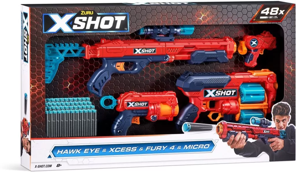 X-Shot. Zestaw wyrzutni Excel Combo Hawk + Xcess + Fury 4 + Micro - tantis.pl