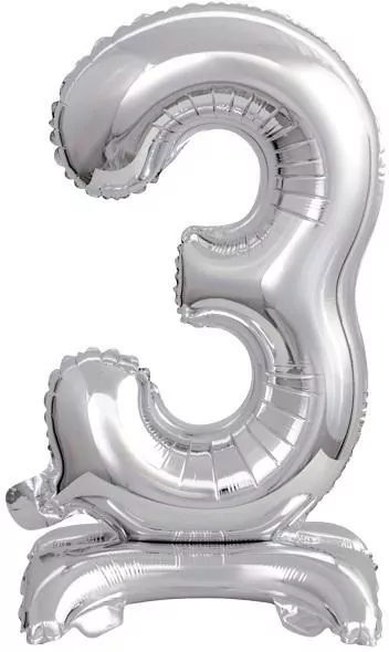 Balon foliowy mini cyfra 3 na stojaku srebrna - tantis.pl
