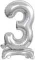 Balon foliowy mini cyfra 3 na stojaku srebrna - tantis.pl