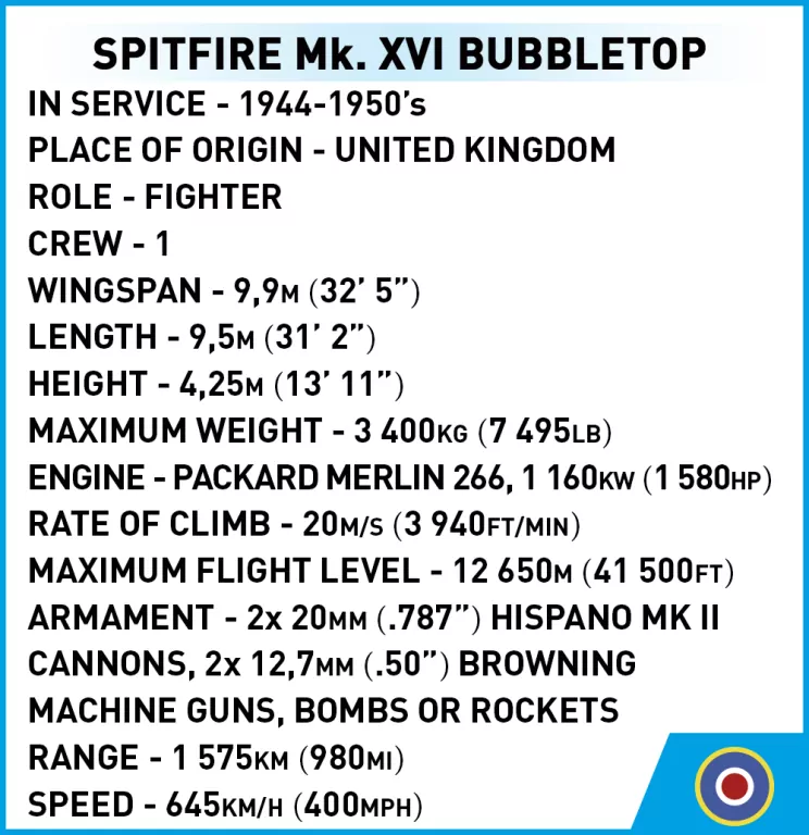 HC WWII Spitfire Mk. XVI Bubbletop - tantis.pl