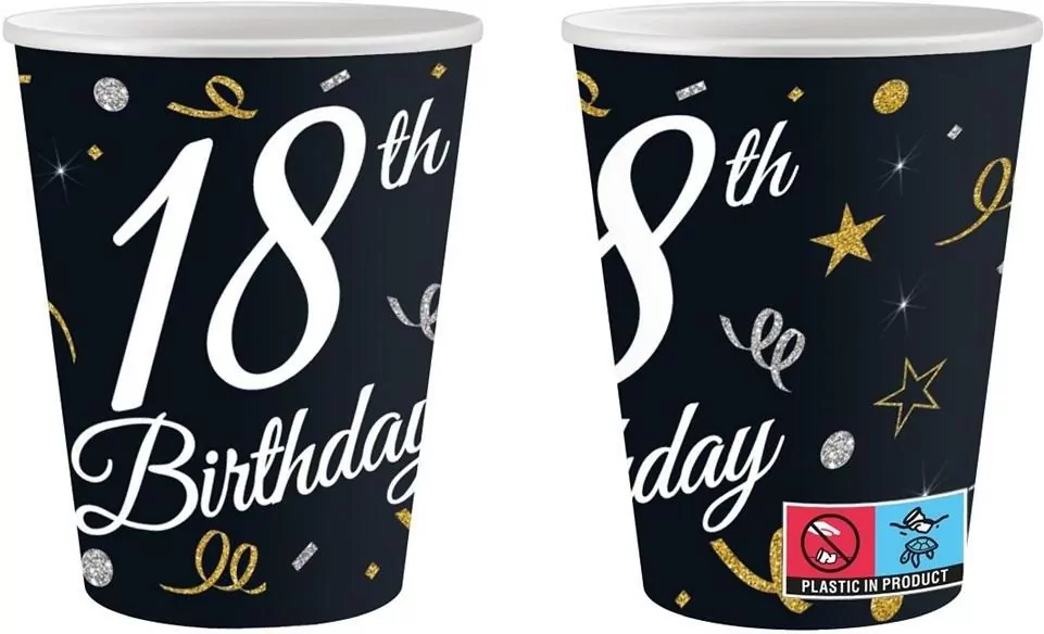 Kubeczki papierowe 240ml. 18 Birthday - tantis.pl