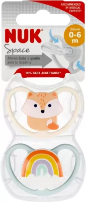 NUK. Space. Smoczki. 0-6 miesięcy. Lis i tęcza