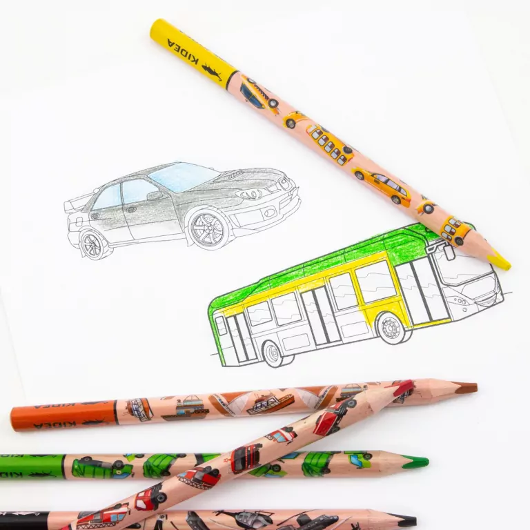 Kredki trójkątne jumbo Pojazdy 10 kolorów KIDEA - tantis.pl