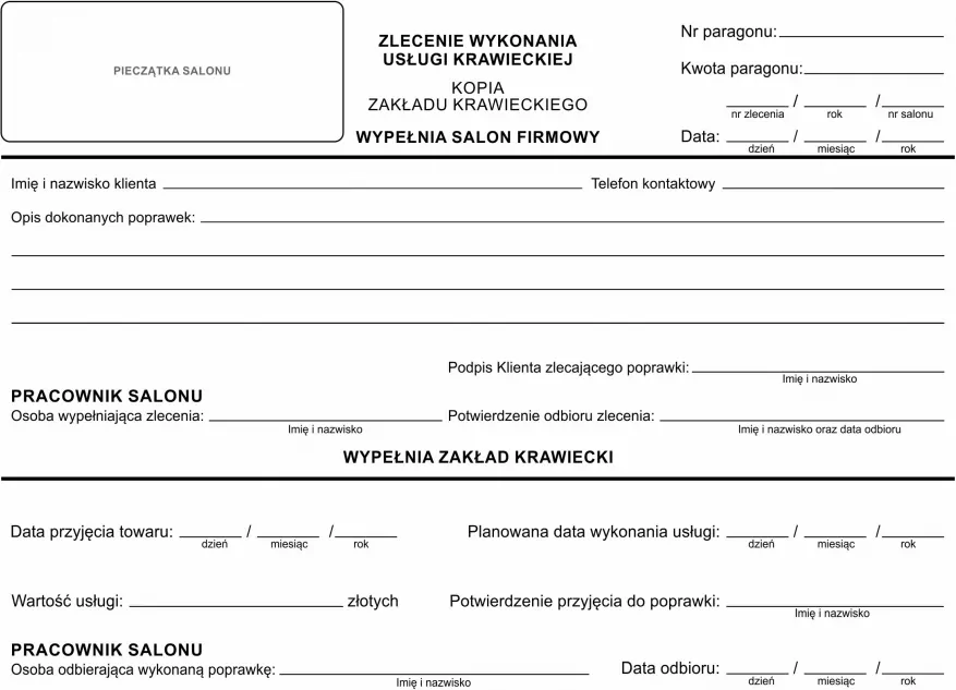 DRUK ZLECENIE WYKONANIA USLUGI KRAWIECKIEJ A5 - tantis.pl