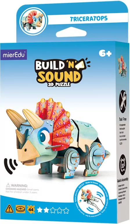 Puzzle 3D. Buduj i słuchaj - Triceratops - tantis.pl