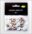 Guziki drewniane białe nadruk kwiaty 15mm 15g - tantis.pl