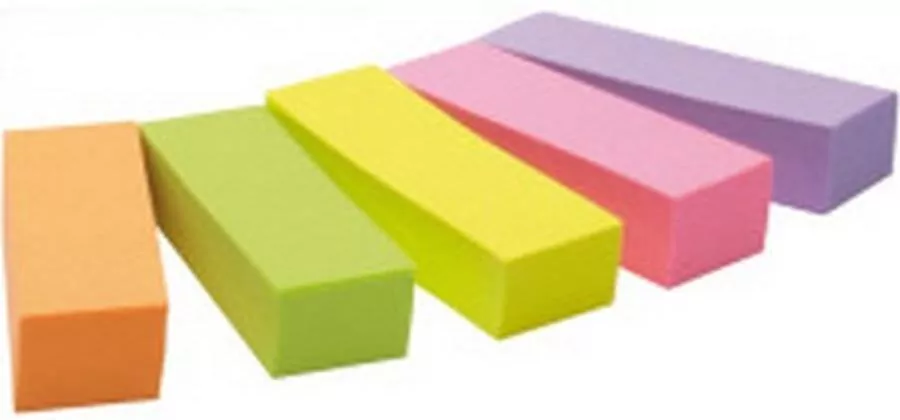 Znaczniki POST-IT 15x50mm, 5x100 kartek mix kolorów neonowy - tantis.pl