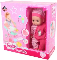 Lalka Tosia z wanienką w różowym ubranku