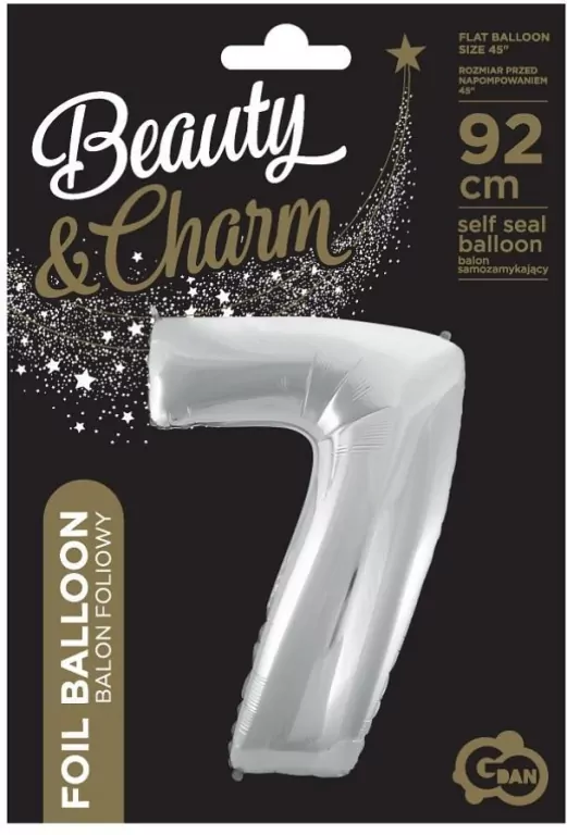 Balon foliowy cyfra 7 Beauty&Charm srebrna 92cm - tantis.pl