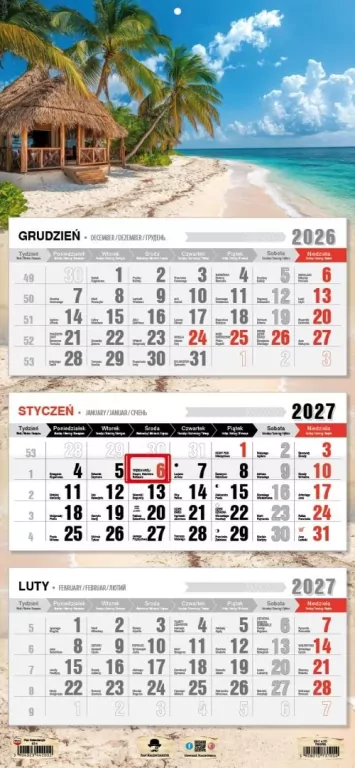 Kalendarz 2027 trójdzielny tropik - tantis.pl