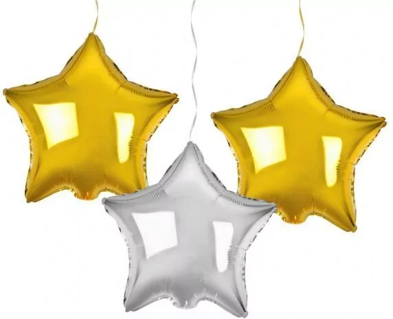 Balony foliowe B&C Gwiazdy złote i srebrne 3szt - tantis.pl