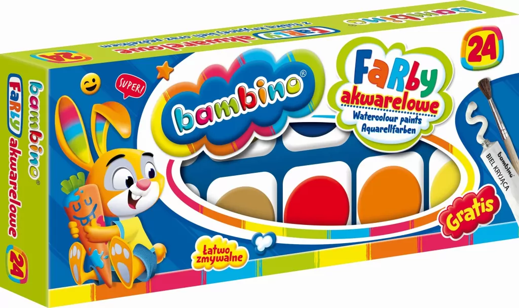 Farby akwarelowe BAMBINO 24 kolory, duża pastylka - tantis.pl