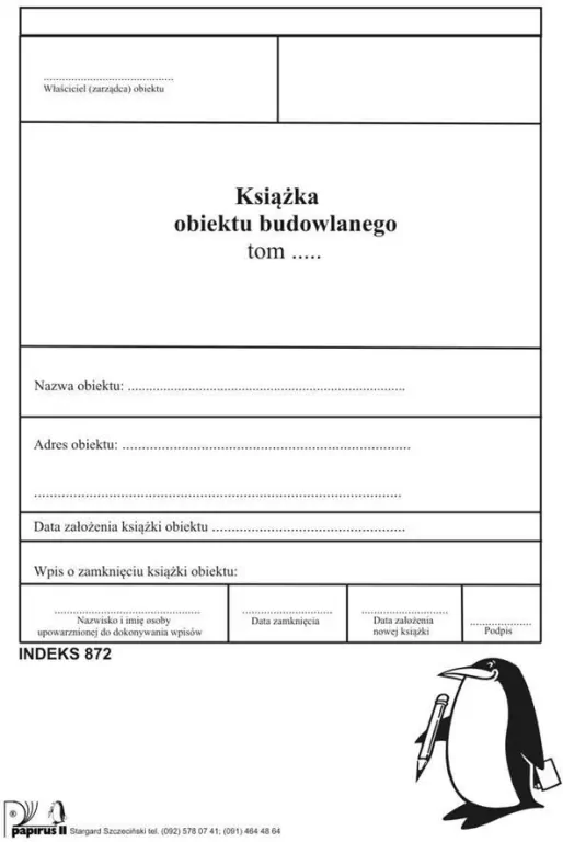 Książka obiektu budowlanego A4/37K PIR 872 - tantis.pl