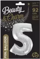 Balon foliowy cyfra 5 Beauty&Charm srebrna 92cm - tantis.pl