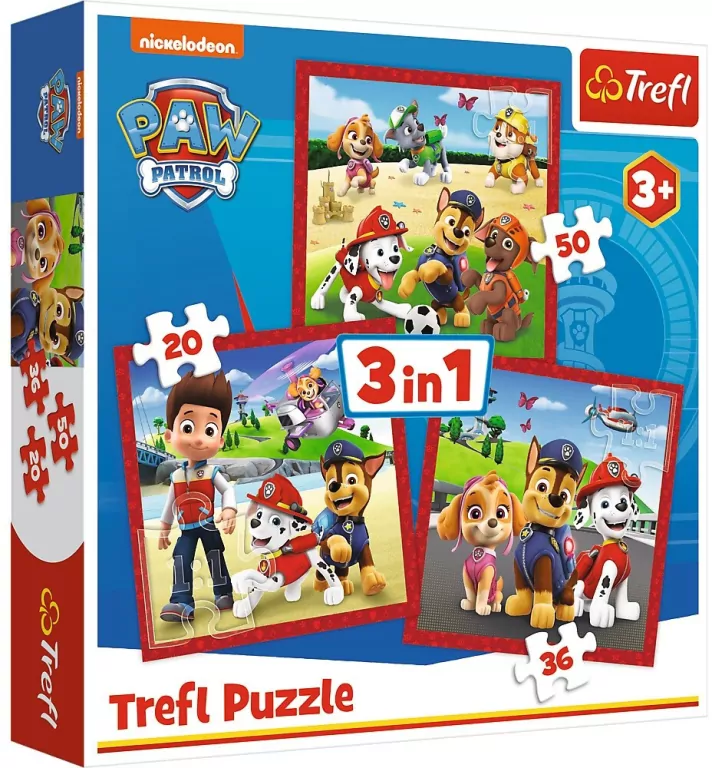 Trefl. Puzzle 3w1. Wesołe pieski. Psi Patrol - tantis.pl