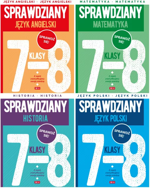 Pakiet: Sprawdziany dla klasy 7-8. Język polski. Matematyka. Historia. Język angielski - tantis.pl