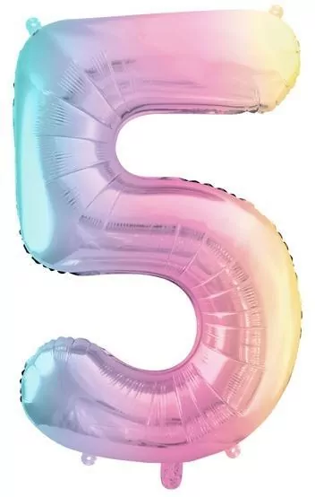 Balon foliowy cyfra 5 86cm pastel tęczowy - tantis.pl