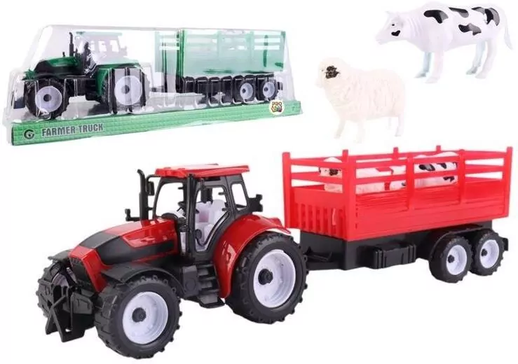 Traktor z przyczepą burtową i zwierzętami mix - tantis.pl