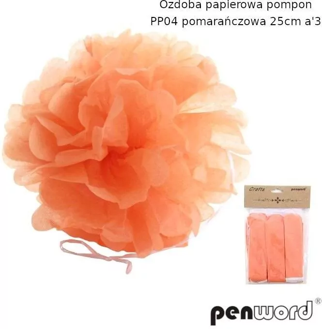Ozdoba papierowa pompon pomarańczowa 25cm - tantis.pl
