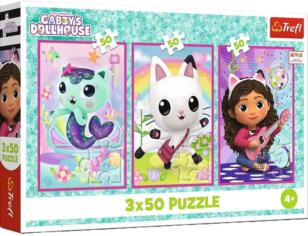 Puzzle 3x50 Poznajcie Gabby i kotki TREFL - tantis.pl