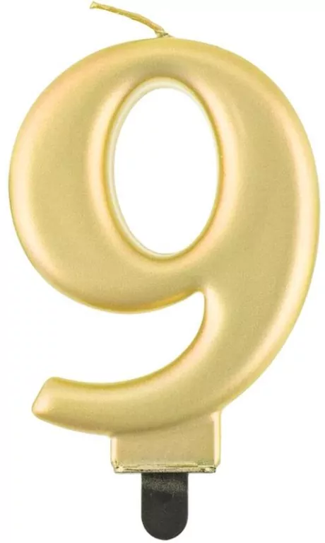 Świeczka cyferka 9 Beauty&Charm metalik złota 8cm - tantis.pl