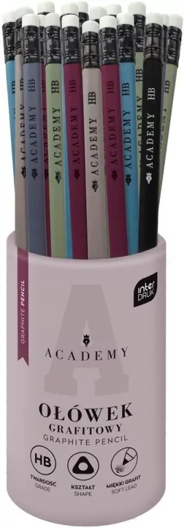 Ołówek grafit trójkątny HB z gumką Academy (36szt) - tantis.pl