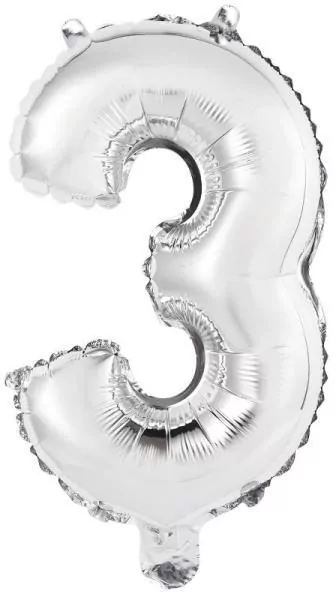 Balon foliowy mini cyfra 3 srebrna 25x40cm - tantis.pl