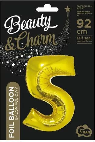 Balon foliowy cyfra "5" złota, 85cm - tantis.pl