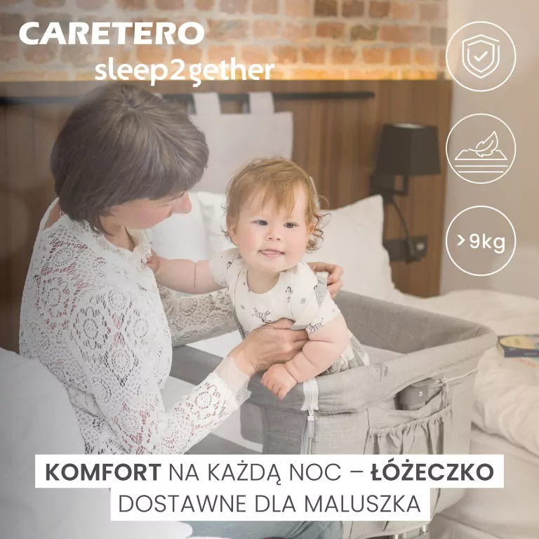 Caretero Łóżeczko dostawne szare Sleep2gether - tantis.pl