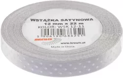 Wstążka satynowa w kropki, szara 12mmx22m