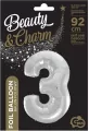 Balon foliowy cyfra 3 Beauty&Charm srebrna 92cm - tantis.pl