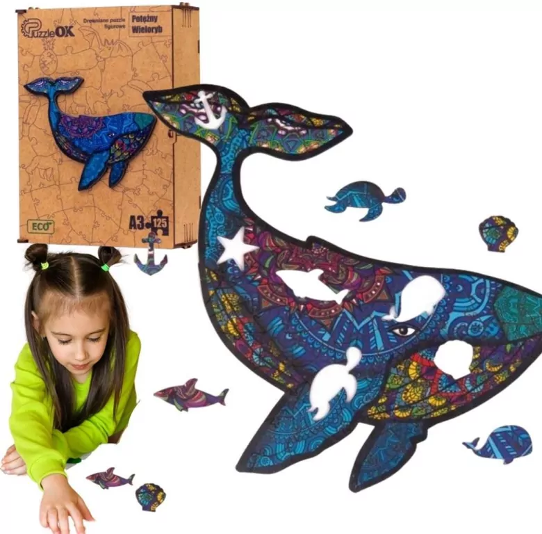 Puzzle drewniane eko 125. Potężny wieloryb A3 - tantis.pl