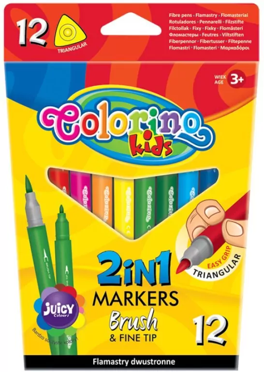Flamastry pędzelkowe dwustronne. Colorino kids. 12 kolorów - tantis.pl