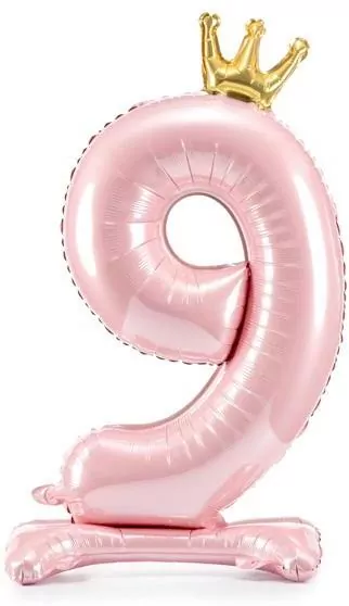 Stojący balon foliowy cyfra 9 84cm jasny róż - tantis.pl