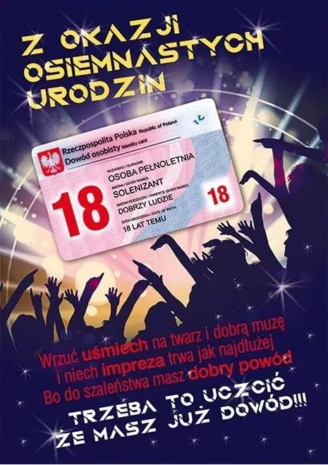 Karnet Party naklejany B6+koperta Urodziny 18 wz15 - tantis.pl